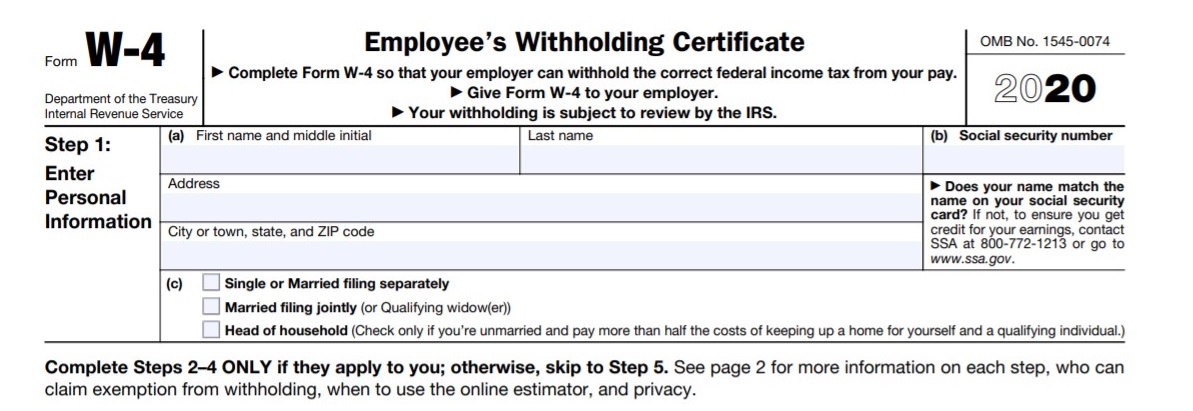 New 2020 Form W-4 Employee's Withholding Certificate ...